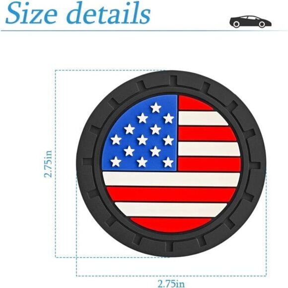 American Flag Car Cup Coasters 4-Pack Cup Holder Anti Slip Rubber Vehicle - Picture 2 of 6